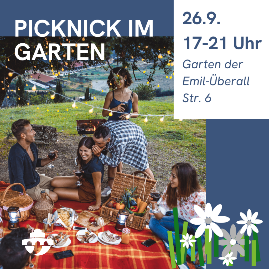 Fröhliche Menschen machen ein Picknick im Garten 